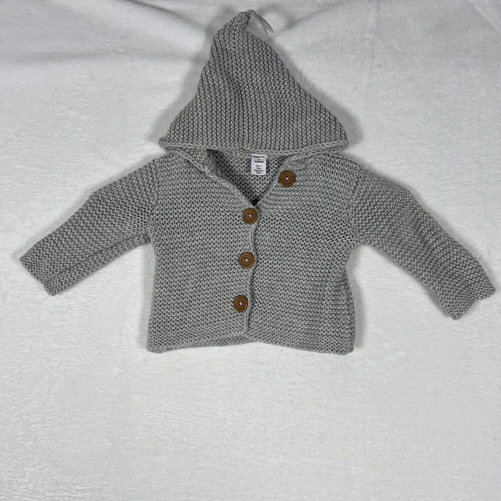 Nordstrom Baby Hooded Cardigan Sweater Size 6 Months Grey Knit Button Up